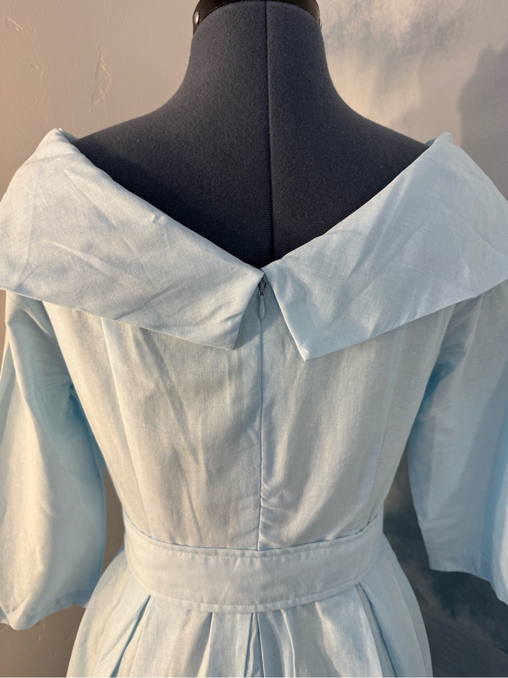 Off-Shoulder Light Blue Midi Dress with Belted Waist #197 - Picture 7 of 14